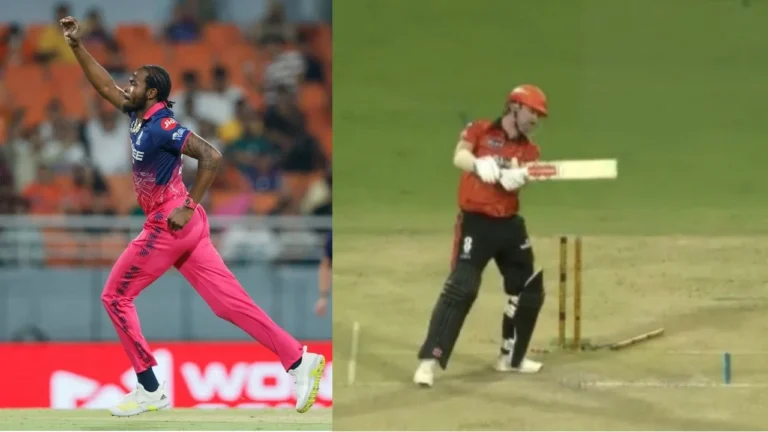 Jofra Archer castles Travis Head in the Eliminator of IPL 2026 – IPL 2026: জোফরা আর্চারের দাপটে বিধ্বস্ত সানরাইজার্স, ট্রাভিস হেডের বিদায়